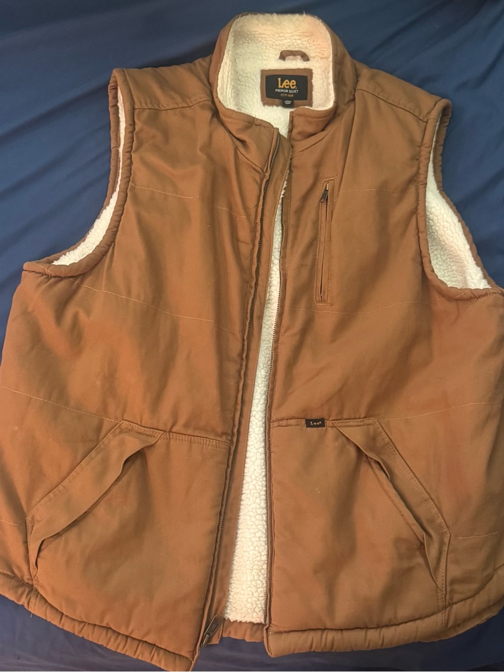 Lee Premium Select Sherpa-Lined Brown Work Vest Men’s Size XL